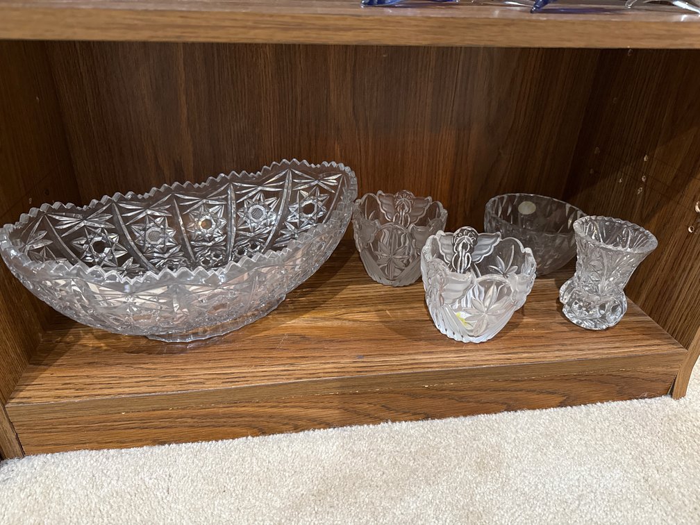 Assorted Cut Glass and Frosted Glass Bowls & Vase