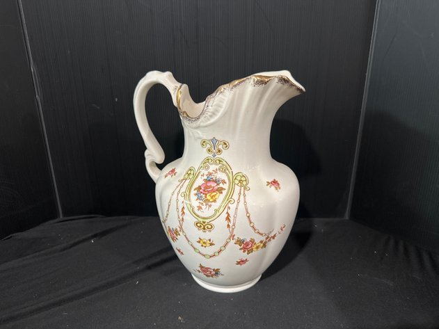 Image for Antique S. F. & Co Devon-Ware Floral Pitcher