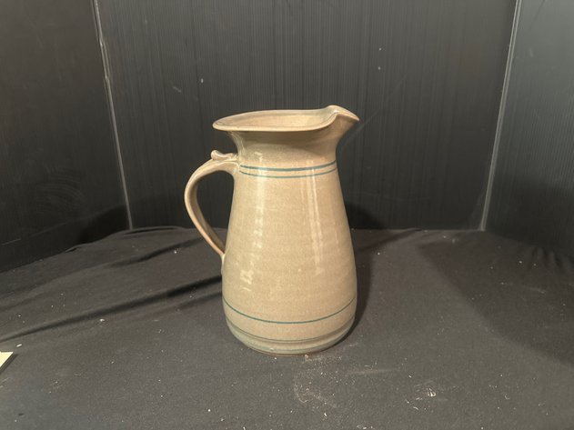 Image for T. Gray Blue-Banded Glazed Stoneware Pitcher