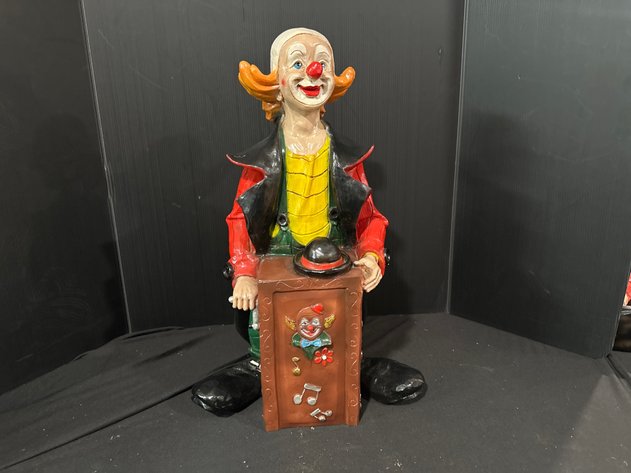 Image for Painted Clown Organ Grinder Figurine