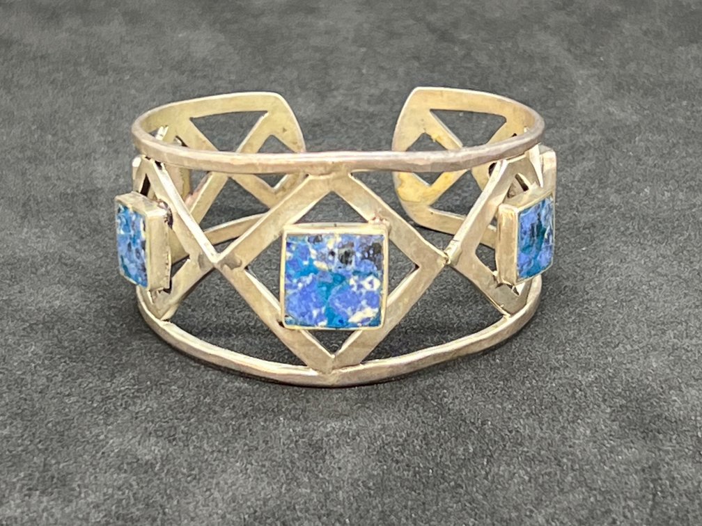 925 Silver Blue Stone Cuff Bracelet