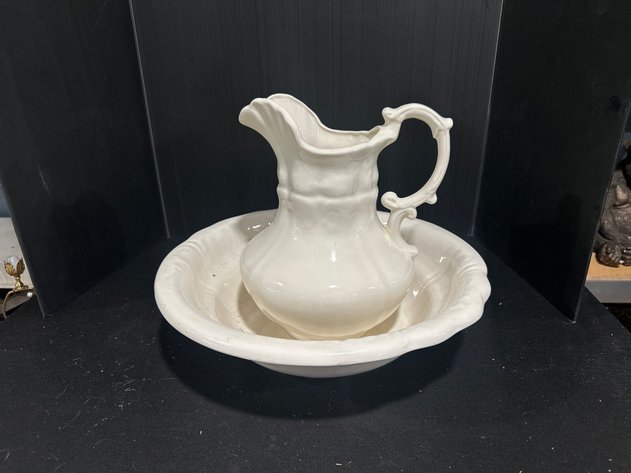 Image for White Ceramic Pitcher and Wash Basin Set