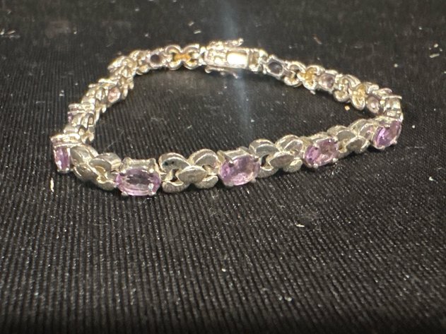 Image for 925 Sterling Silver Purple Gemstone Link Bracelet
