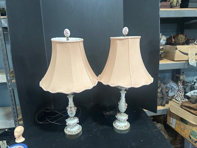 Image for Vintage Ceramic Applied Floral Table Lamps