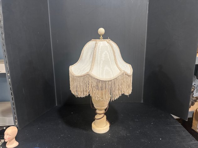 Image for Vintage Alabaster Table Lamp with Fringed Shade