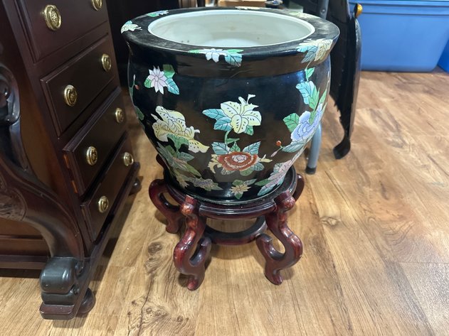 Image for Asian Style Floral Ceramic Planter with Stand