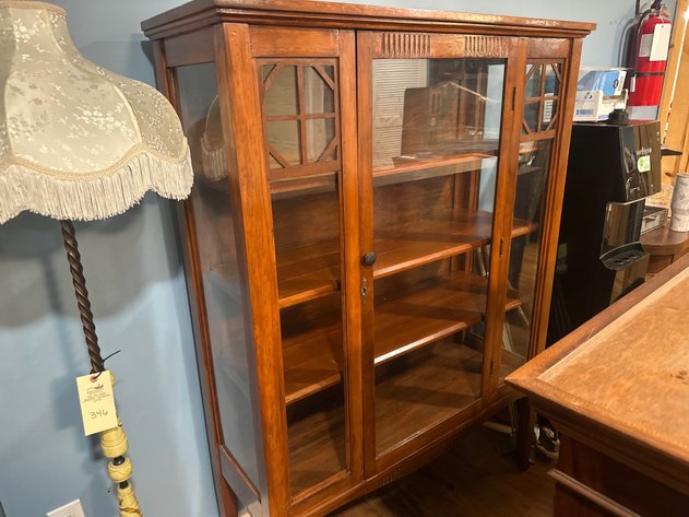 Image for Antique Wooden Glass-Front Display Cabinet