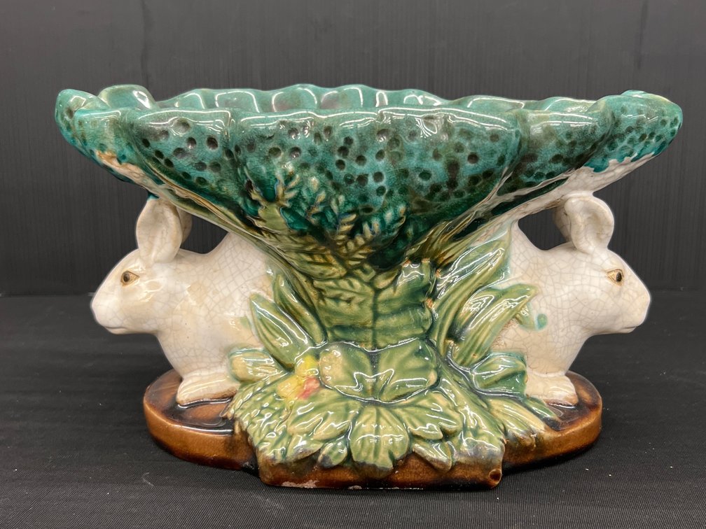 Three Hands Majolica-Style Rabbit Centerpiece