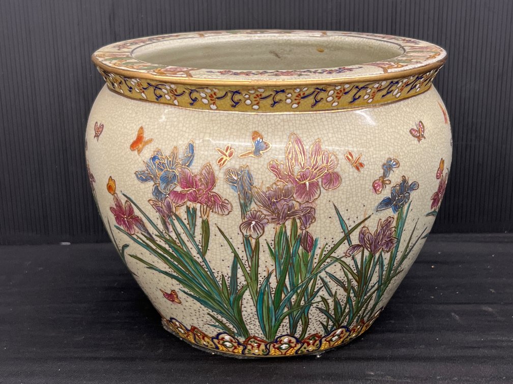 Satsuma-Style Crackle Glaze Ceramic Planter