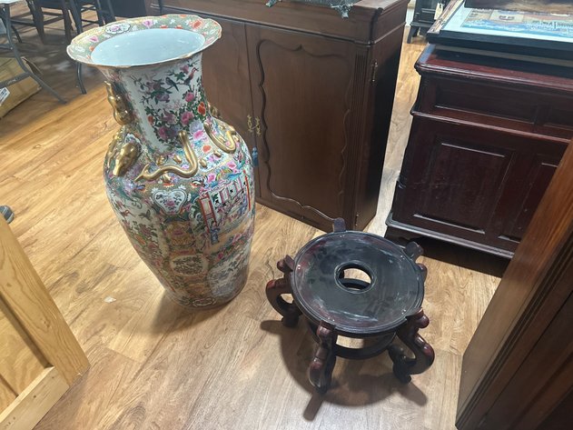 Image for Rose Medallion Style Floor Vase with Stand