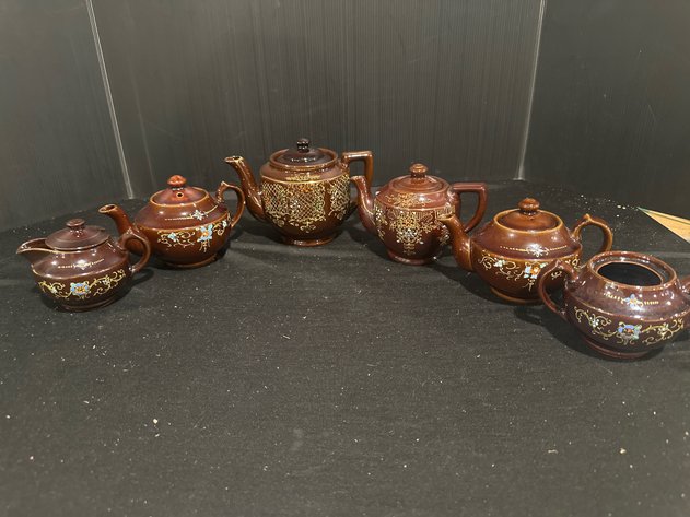 Image for Vintage Japanese Brown Glaze Floral Tea Set