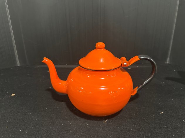 Image for Vintage Orange Enamelware Teapot