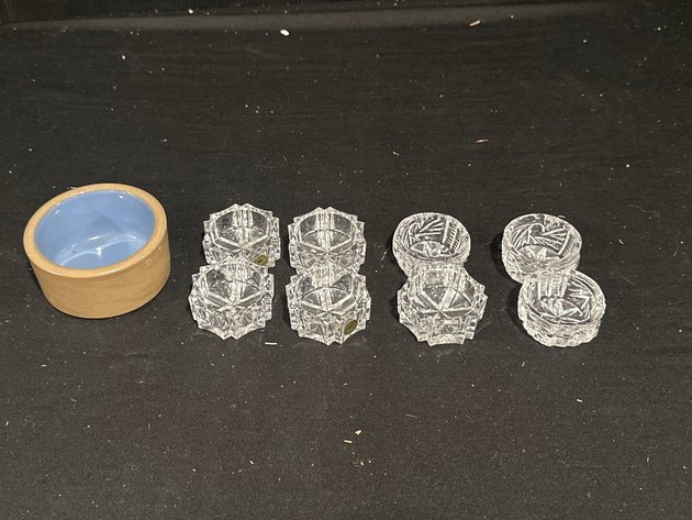 Image for German Lead Crystal Salt Cellars & Stoneware Bowl
