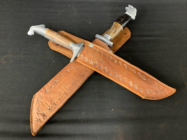 Image for Mexican Eagle Pommel Etched Fixed Blade Knives