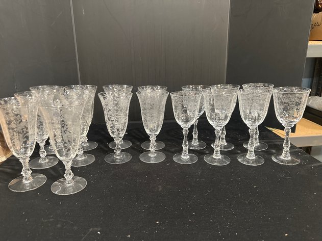 Image for Floral Etched Crystal Stemware Goblets