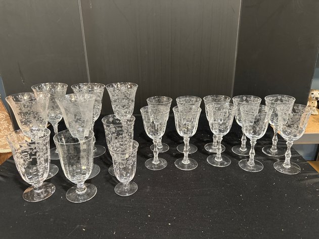 Image for Etched Floral Crystal Stemware
