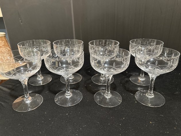 Image for Fostoria Etched Glass Champagne Coupes (8)