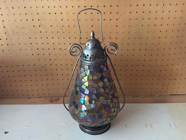Image for Iridescent Mosaic Glass Teardrop Lantern