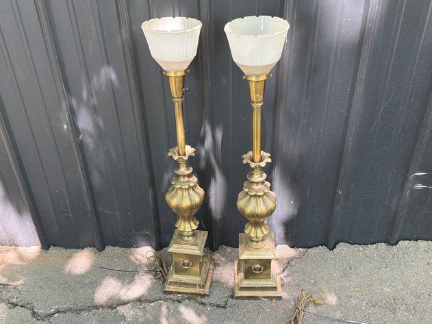 Image for Vintage Brass-Toned Torchiere Lamps