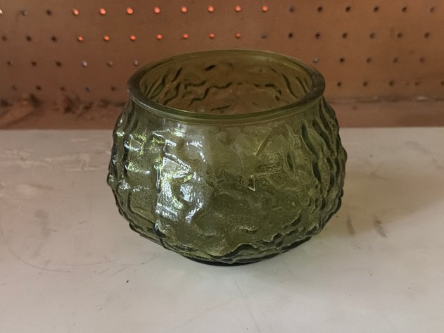 Image for Vintage Embossed Green Textured Glass Bowl