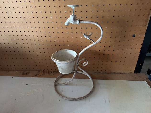 Image for White Cast Metal Faux Faucet Bird Planter