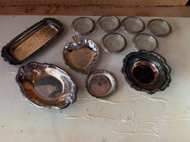 Image for Vintage Silverplate Tableware and Glass Coasters