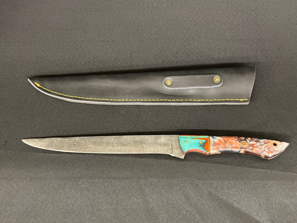 Damascus Fixed Blade Fillet Knife & Sheath