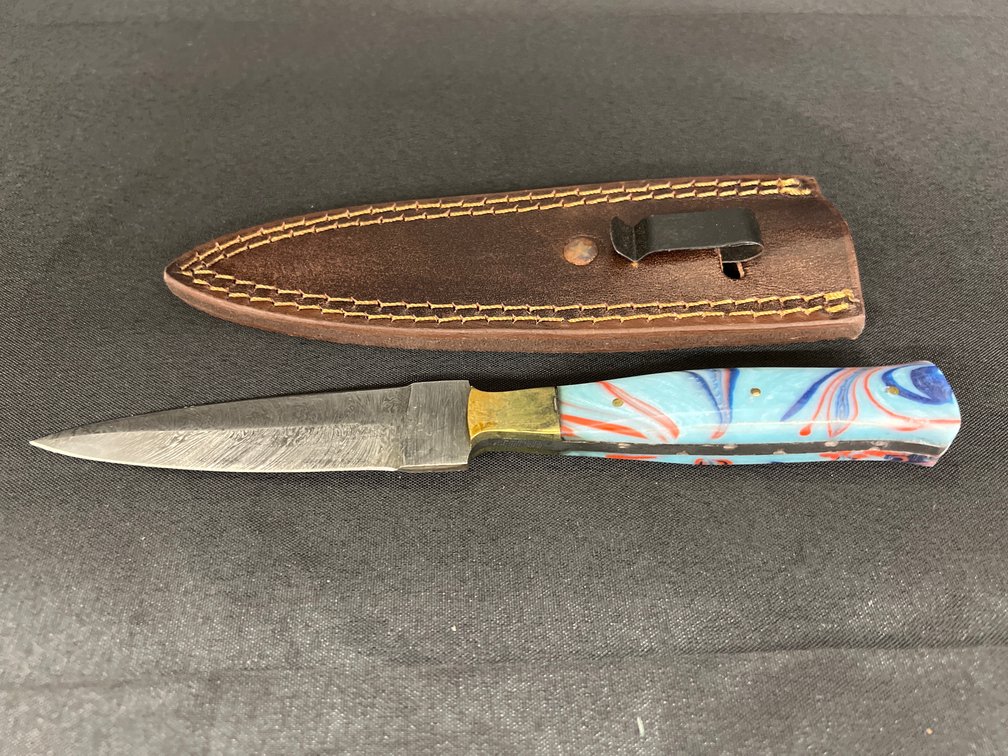 Damascus Steel Fixed Blade Knife with Sheath