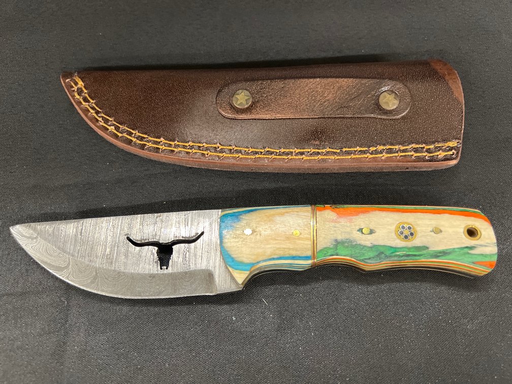Damascus Fixed Blade Knife & Sheath