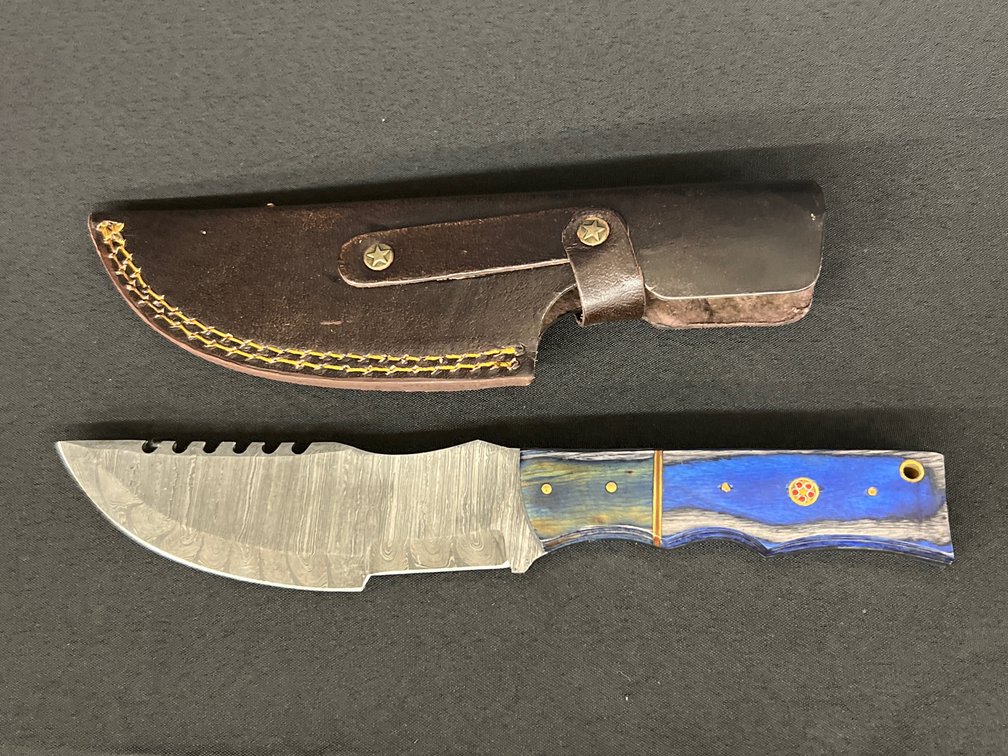 Damascus Tracker Fixed Blade Knife & Sheath