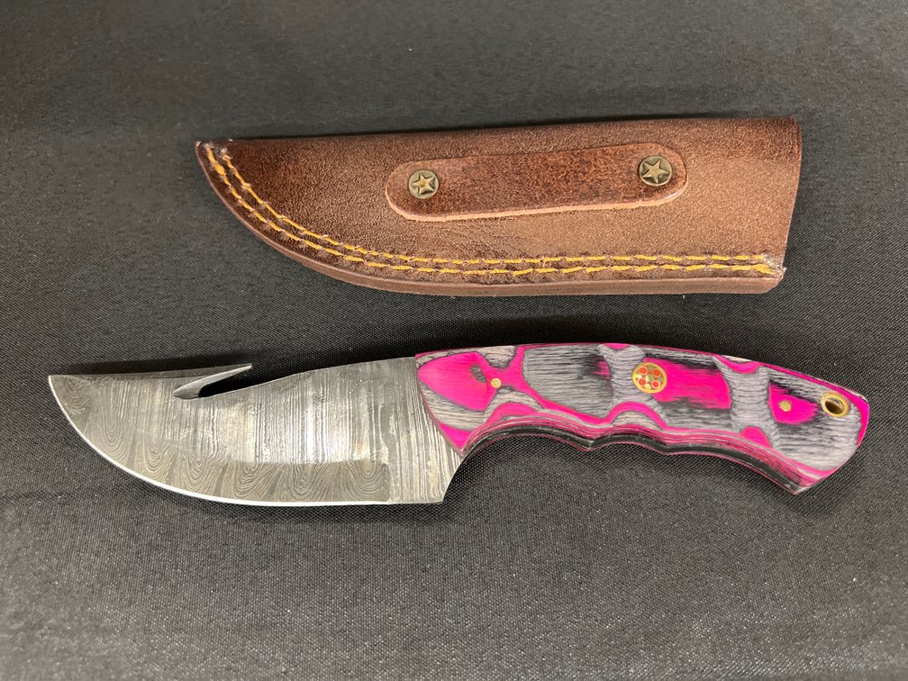 Damascus Steel Hunting Knife & Sheath