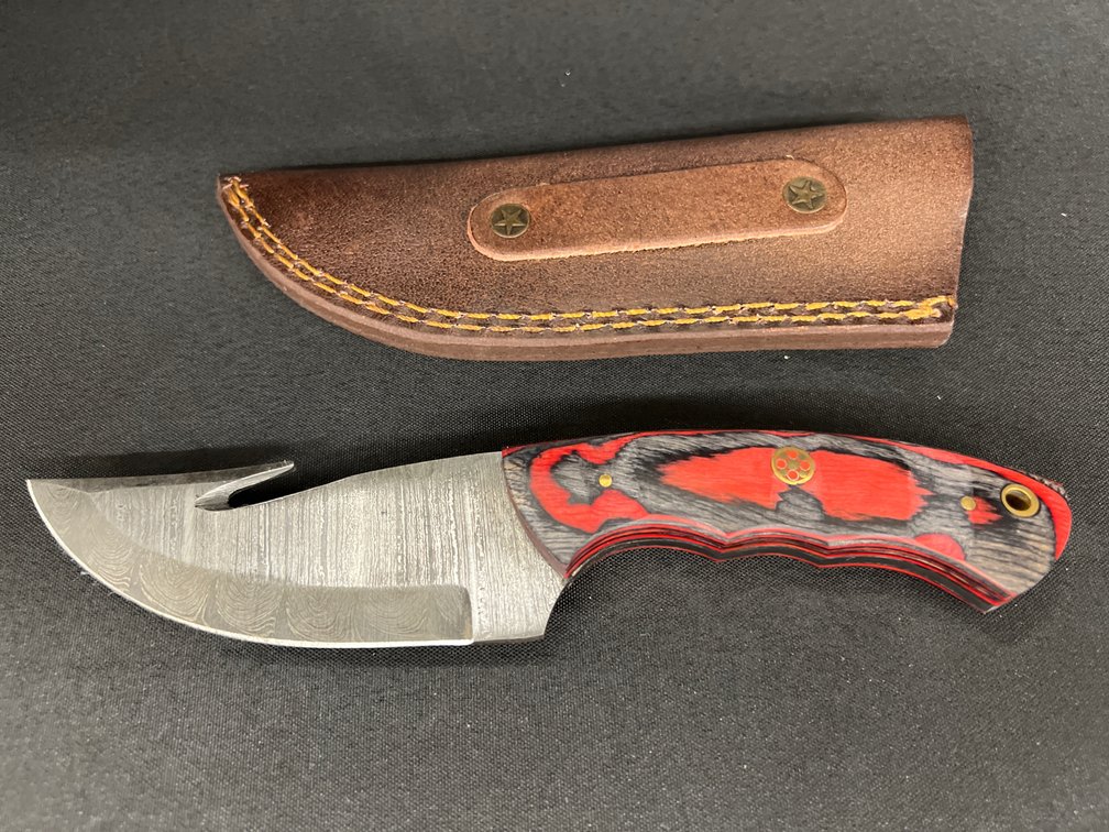 Damascus Pattern Gut Hook Knife & Sheath