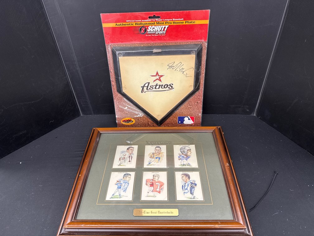 Autographed Astros Mini Home Plate & Framed Quarterbacks