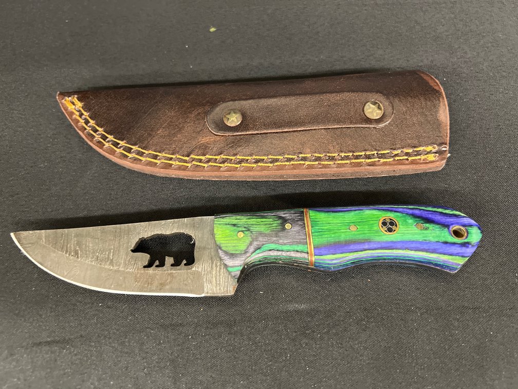 Damascus Pattern Fixed Blade Knife & Sheath