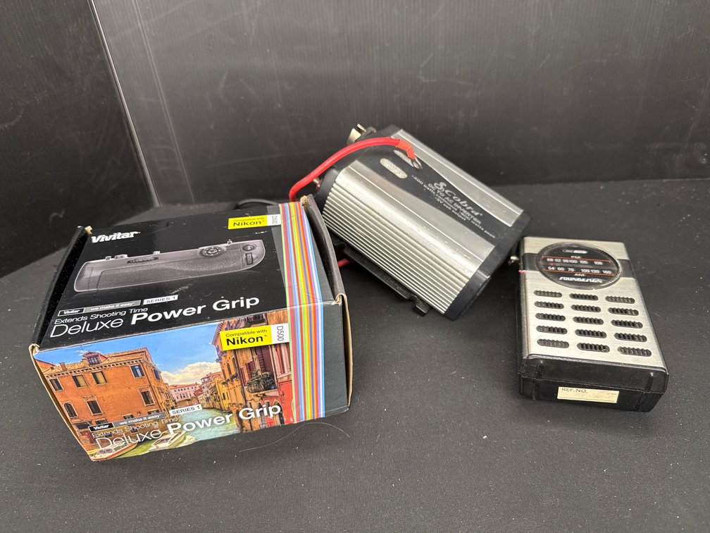 Cobra Power Inverter, Vivitar Camera Grip & Soundesign Radio