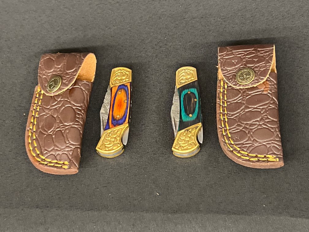 Damascus Steel Folding Knives & Sheaths
