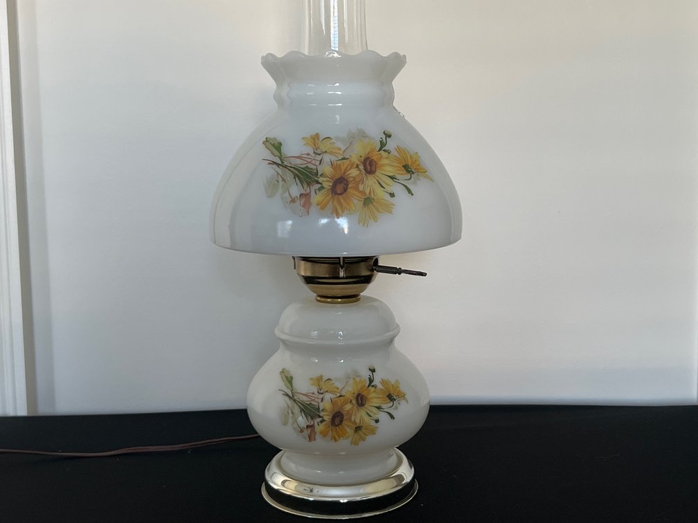 Vintage Floral Milk Glass Parlor Lamp