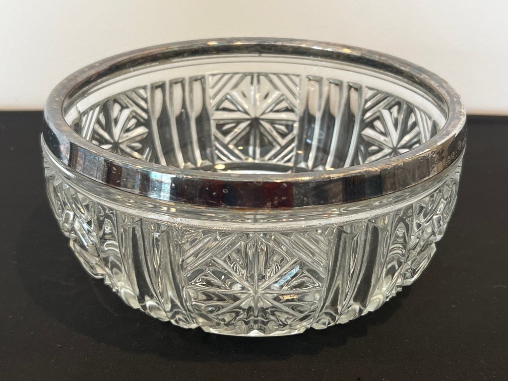 Metal Rimmed Cut Glass Bowl