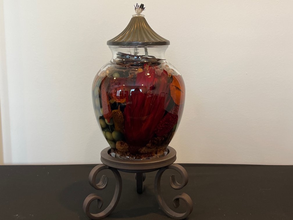 Botanical Glass Oil Lamp & Metal Stand