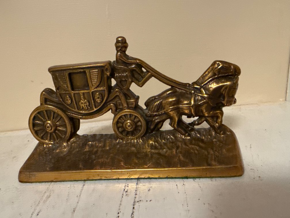 Vintage Brass Horse-Drawn Carriage Figurine