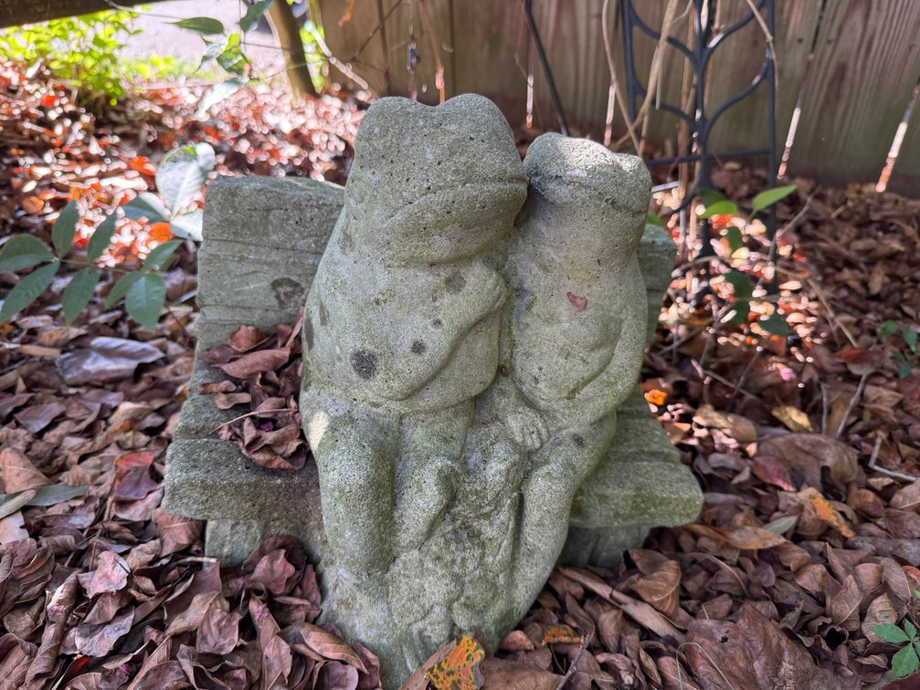 Cast Stone Frogs on Bench Garden Sculpture