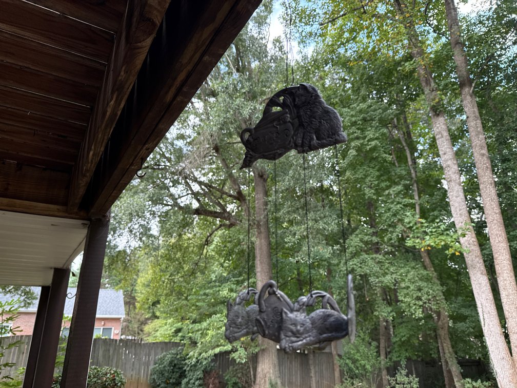 Cast Metal Cat-Themed "Welcome" Wind Chime