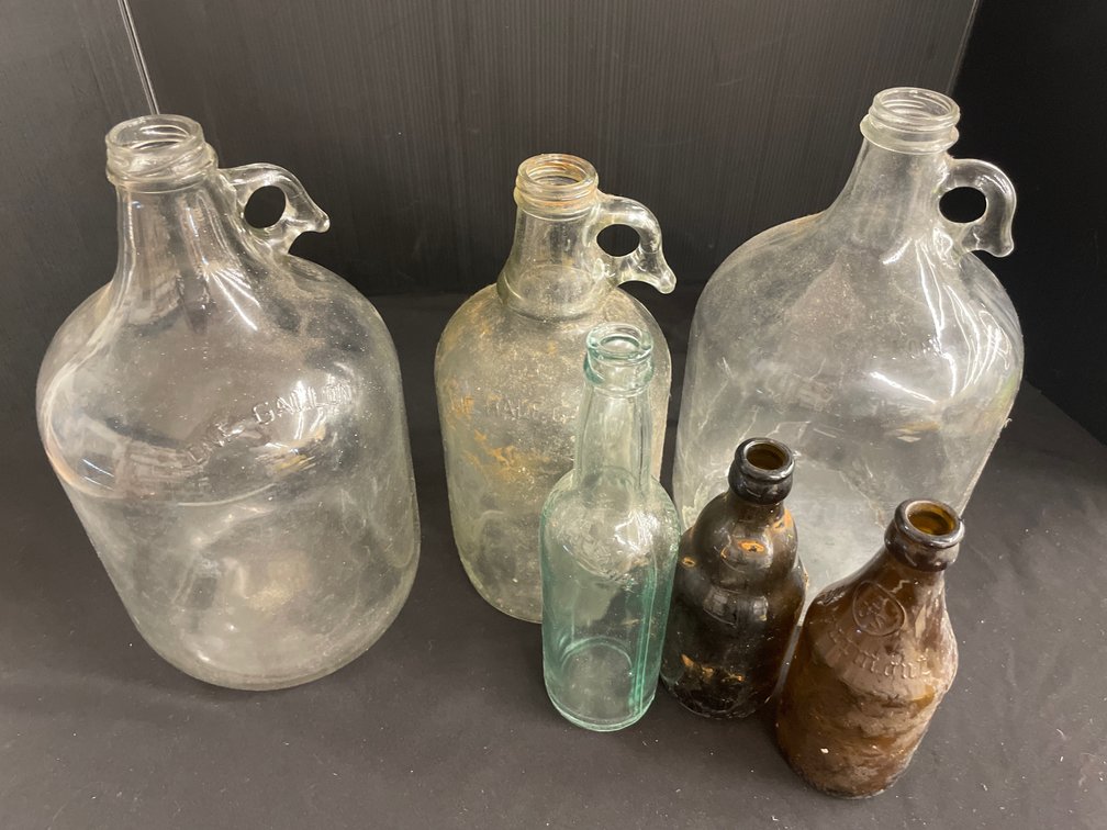 Vintage Glass Jugs and Embossed Bottles