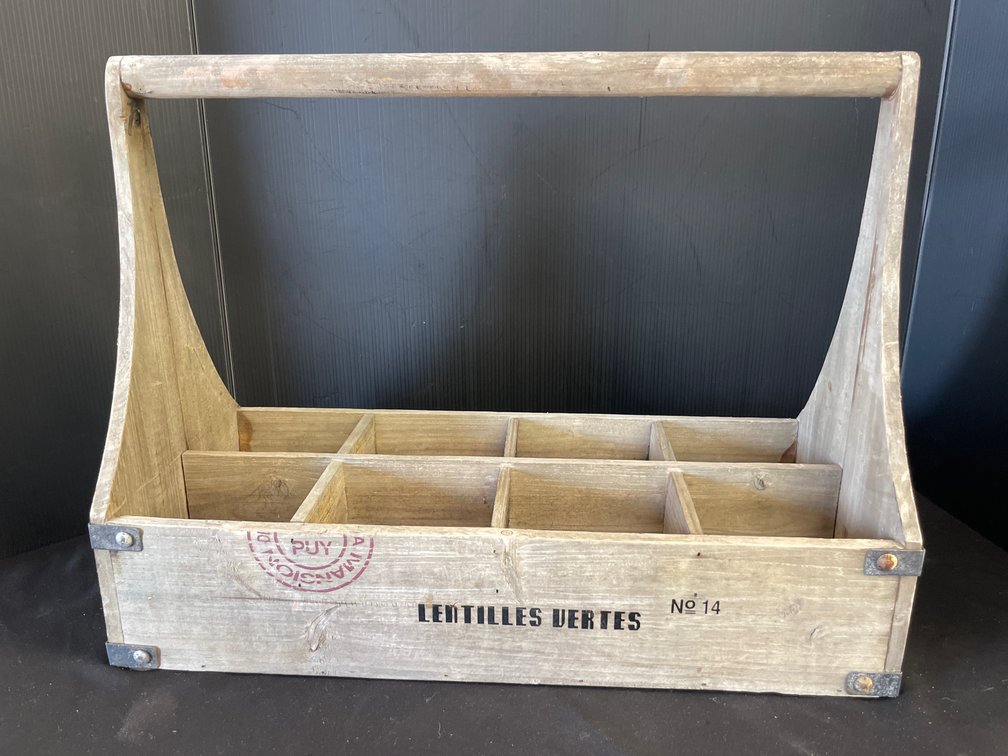 Rustic French 8-Compartment Wooden Bottle Caddy