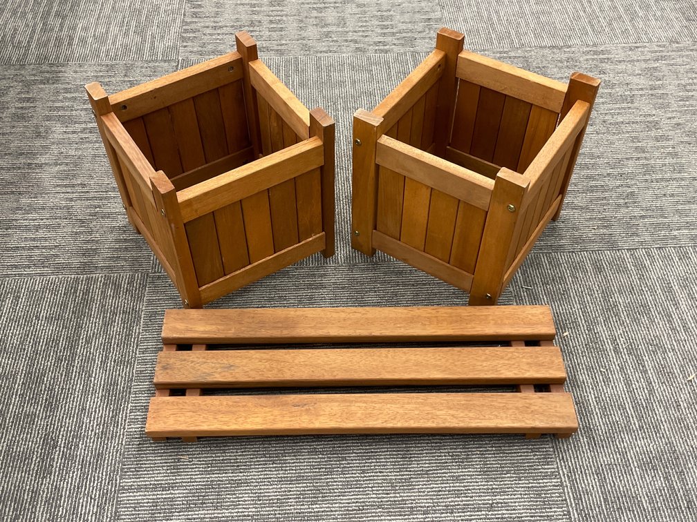 Modular Wooden Planter Box and Bench Set