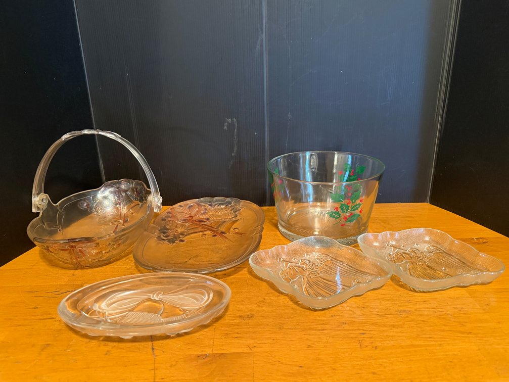 Vintage Holiday Glass Tableware and Serving Dishes