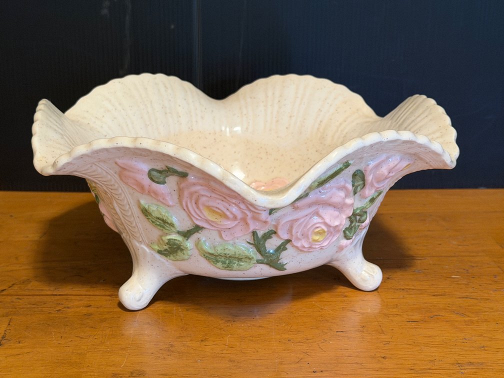 Vintage Art Pottery Footed Floral Console Bowl