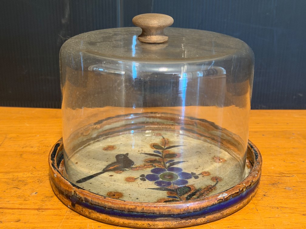 Mexican Stoneware Cheese Dome with Glass Cloche