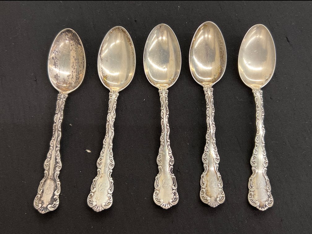 Sterling Silver Monogrammed Teaspoons (5)