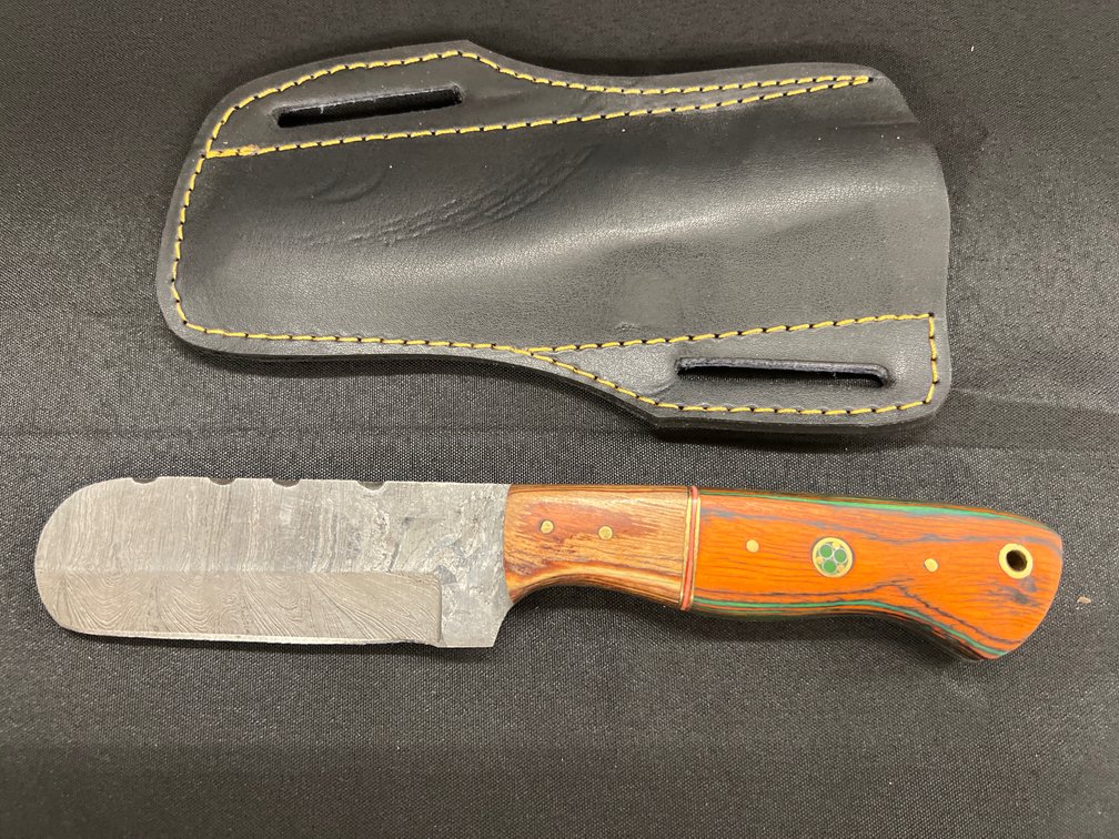 Damascus Steel Fixed Blade Knife & Sheath